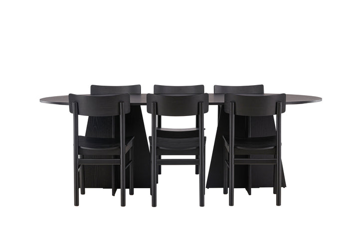 Venture Home Bootcut Oval Dining Table - Black / Black Fanéer +Montros Dining Chair - Natural / Natural Rubberwood _6