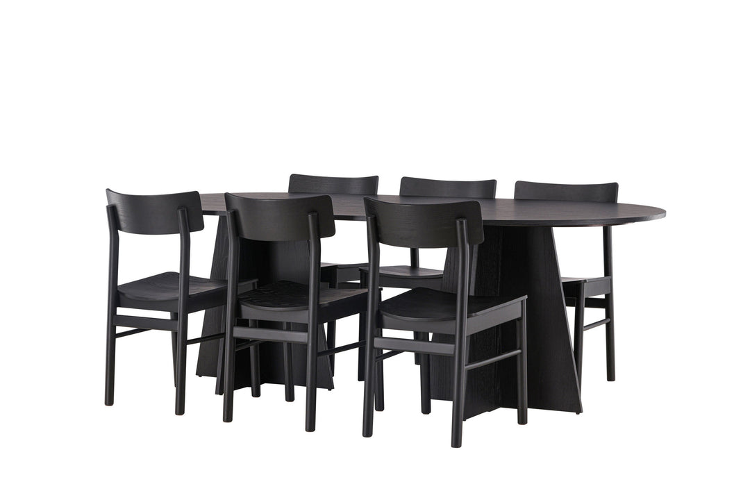 Venture Home Bootcut Oval Dining Table - Black / Black Fanéer +Montros Dining Chair - Natural / Natural Rubberwood _6