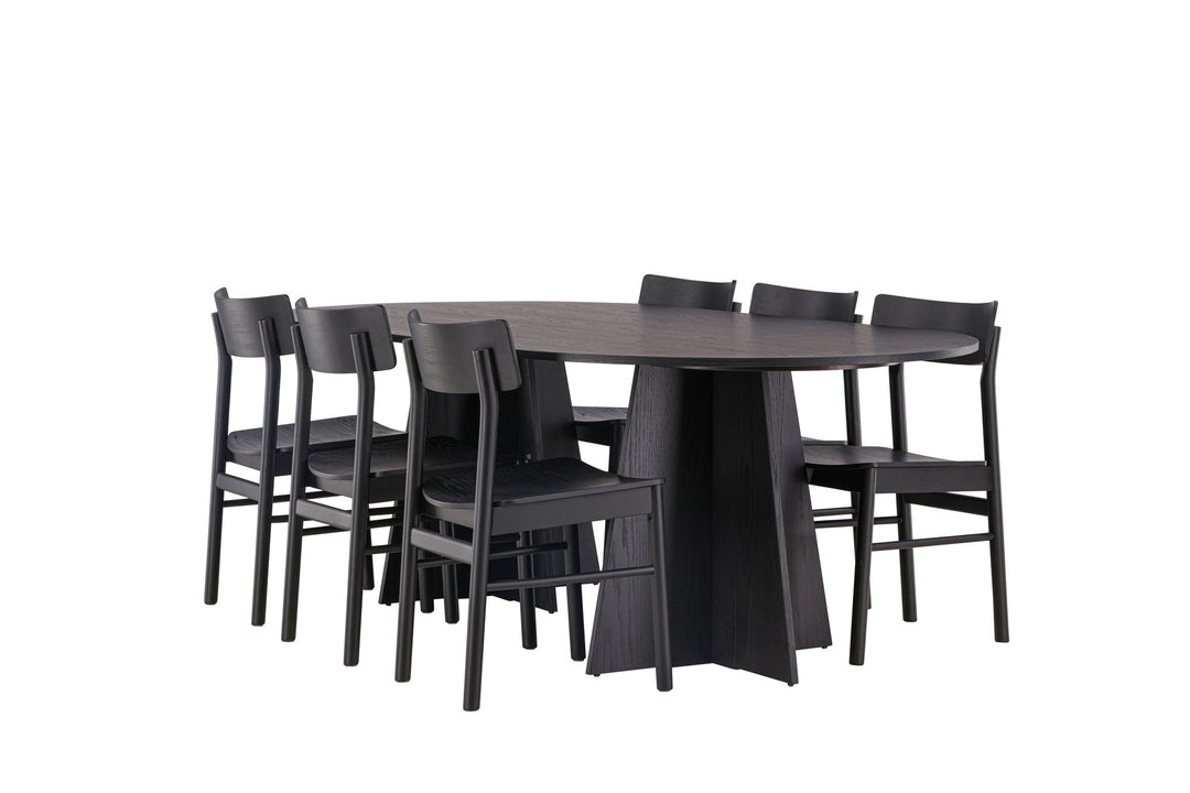 Venture Home Bootcut Oval Dining Table - Black / Black Fanéer +Montros Dining Chair - Natural / Natural Rubberwood _6