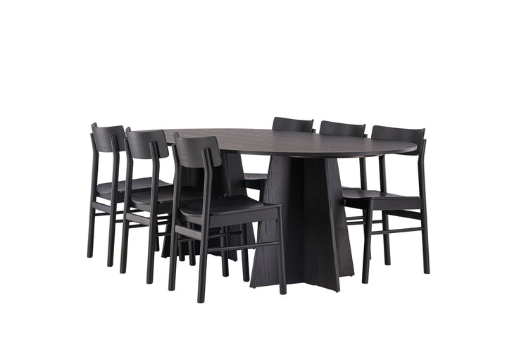 Venture Home Bootcut Oval Dining Table - Black / Black Fanéer +Montros Dining Chair - Natural / Natural Rubberwood _6