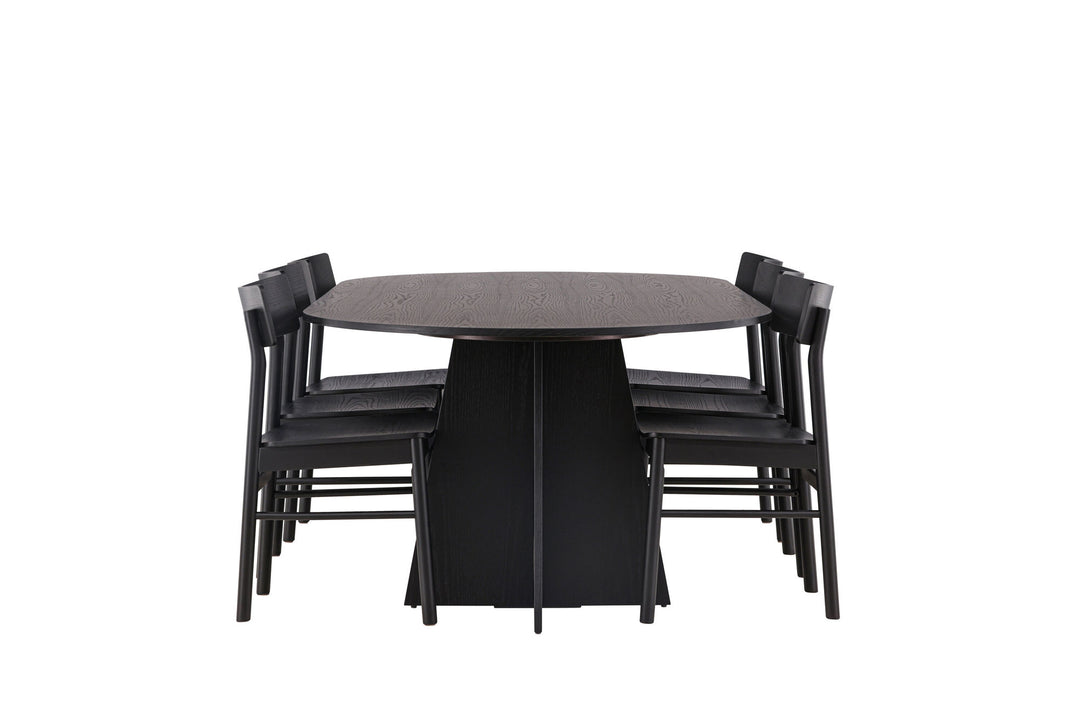 Venture Home Bootcut Oval Dining Table - Black / Black Fanéer +Montros Dining Chair - Natural / Natural Rubberwood _6
