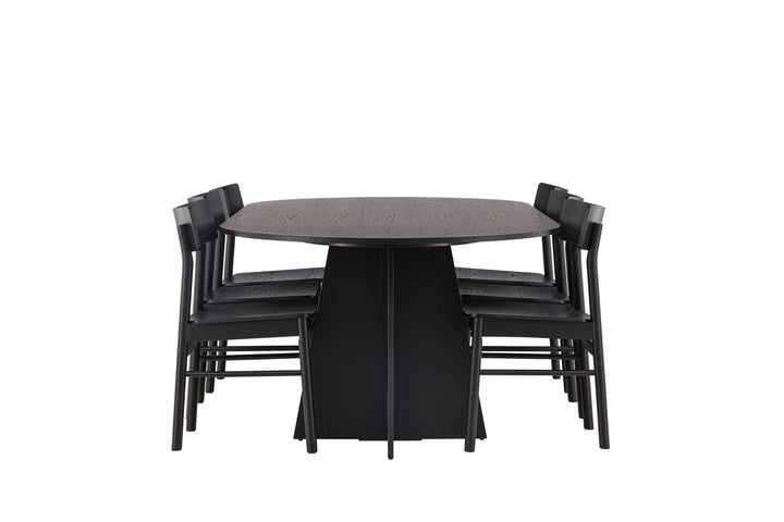 Venture Home Bootcut Oval Dining Table - Black / Black Fanéer +Montros Dining Chair - Natural / Natural Rubberwood _6