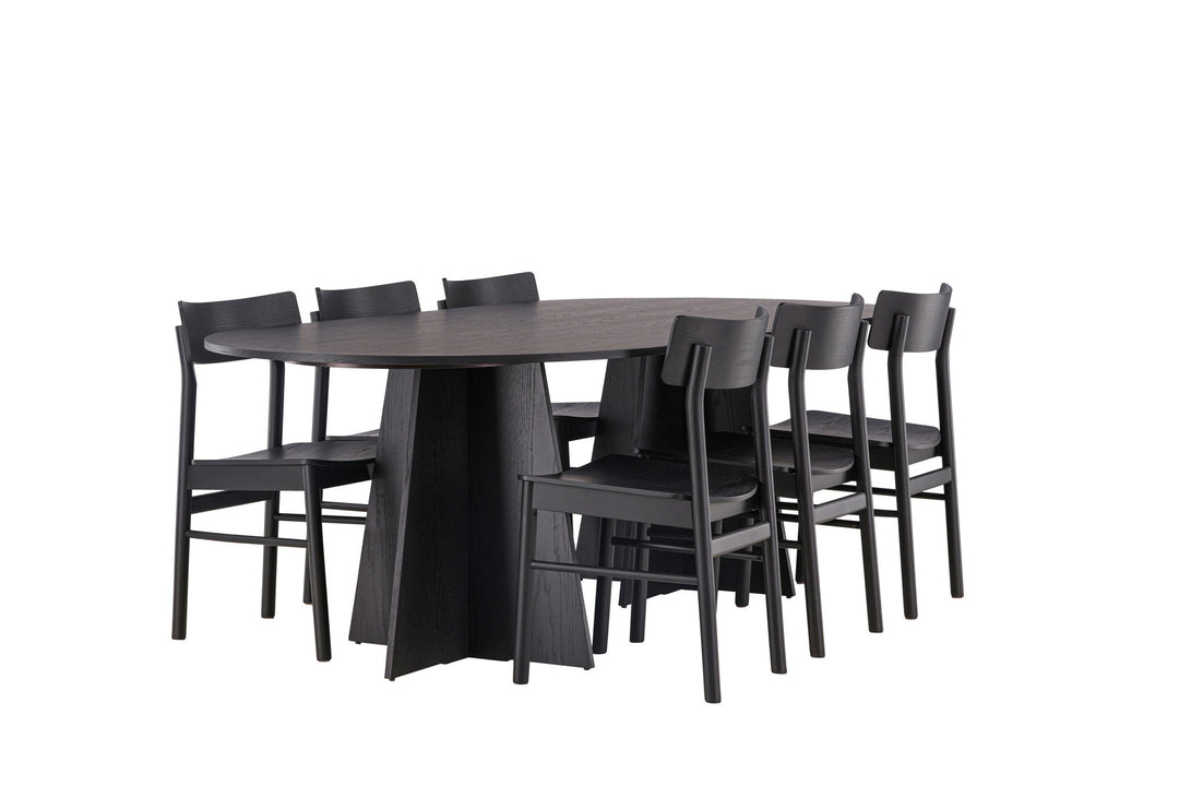 Venture Home Bootcut Oval Dining Table - Black / Black Fanéer +Montros Dining Chair - Natural / Natural Rubberwood _6