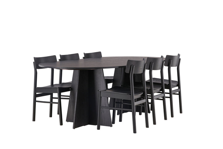 Venture Home Bootcut Oval Dining Table - Black / Black Fanéer +Montros Dining Chair - Natural / Natural Rubberwood _6