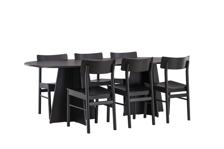 Venture Home Bootcut Oval Dining Table - Black / Black Fanéer +Montros Dining Chair - Natural / Natural Rubberwood _6