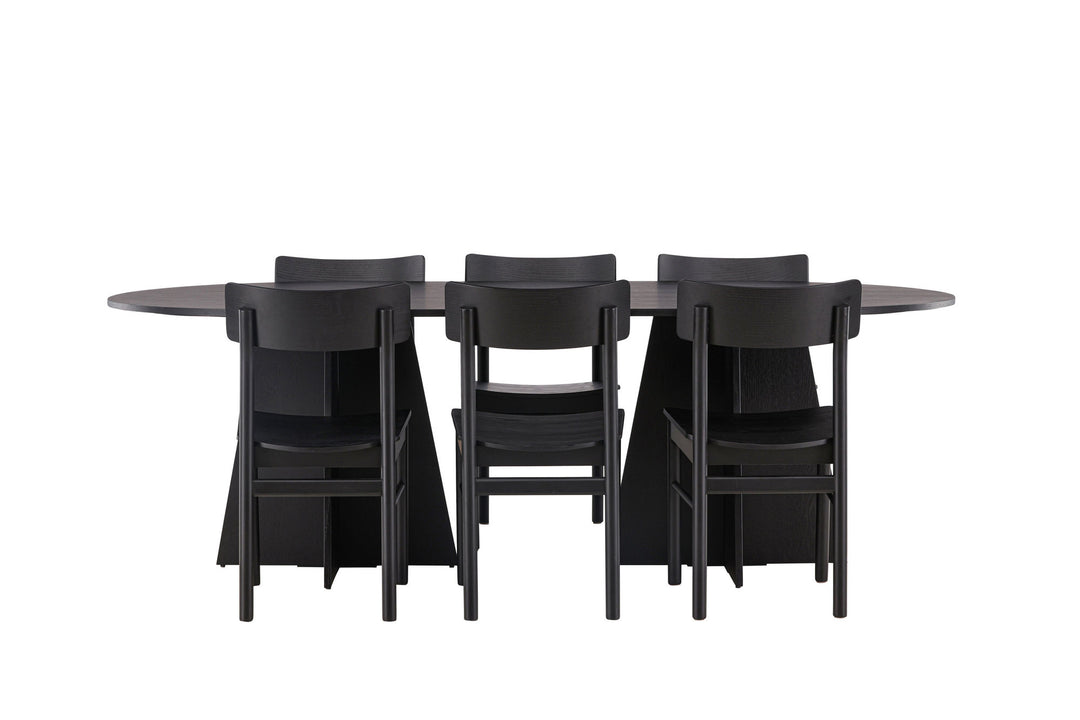 Venture Home Bootcut Oval Dining Table - Black / Black Fanéer +Montros Dining Chair - Natural / Natural Rubberwood _6