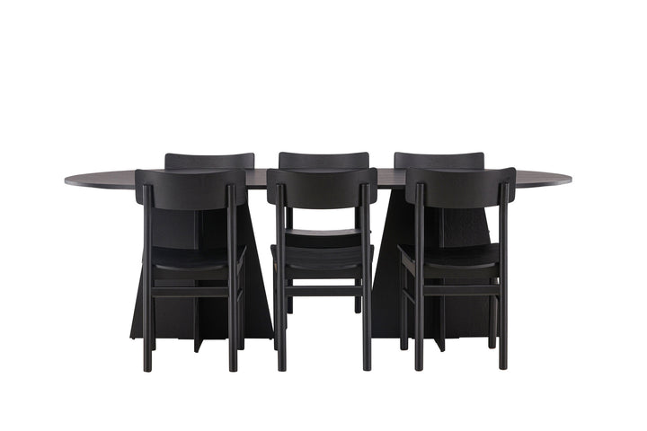 Venture Home Bootcut Oval Dining Table - Black / Black Fanéer +Montros Dining Chair - Natural / Natural Rubberwood _6