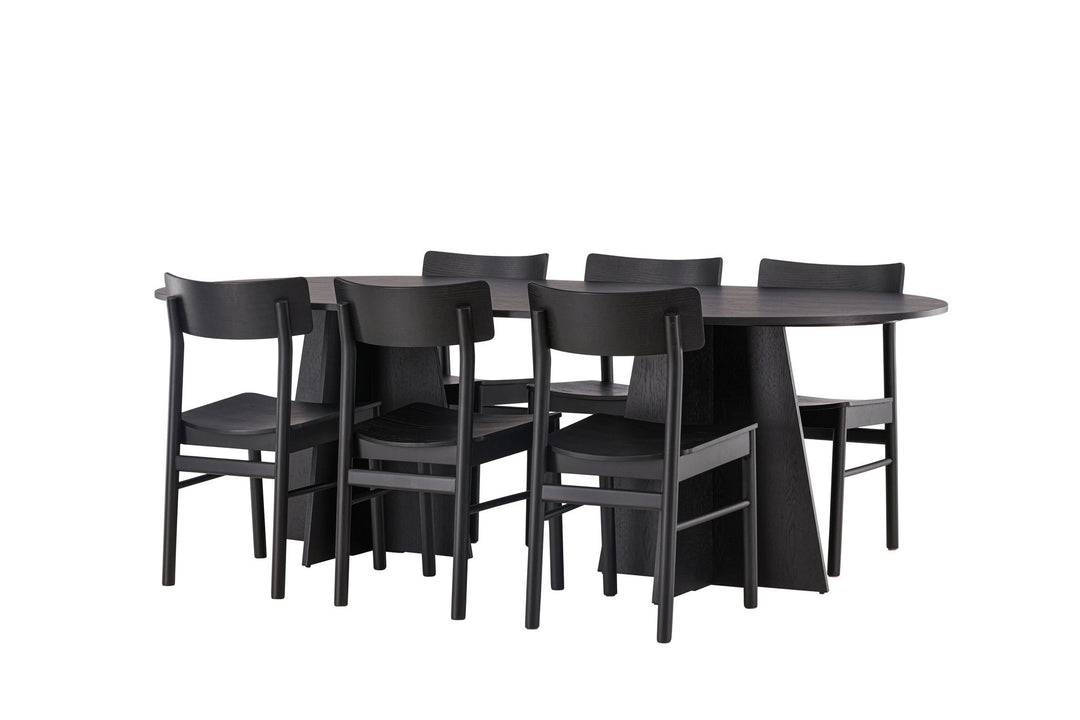 Venture Home Bootcut Oval Dining Table - Black / Black Fanéer +Montros Dining Chair - Natural / Natural Rubberwood _6