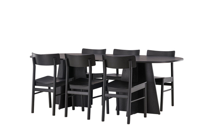 Venture Home Bootcut Oval Dining Table - Black / Black Fanéer +Montros Dining Chair - Natural / Natural Rubberwood _6