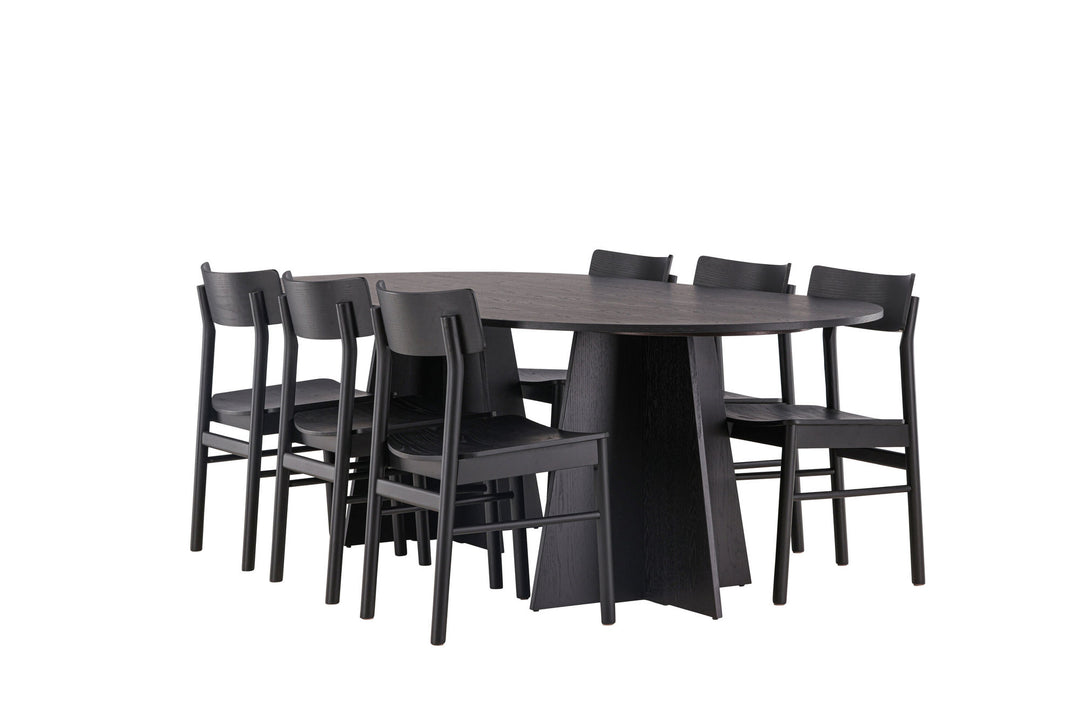 Venture Home Bootcut Oval Dining Table - Black / Black Fanéer +Montros Dining Chair - Natural / Natural Rubberwood _6