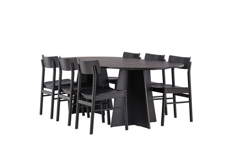 Venture Home Bootcut Oval Dining Table - Black / Black Fanéer +Montros Dining Chair - Natural / Natural Rubberwood _6