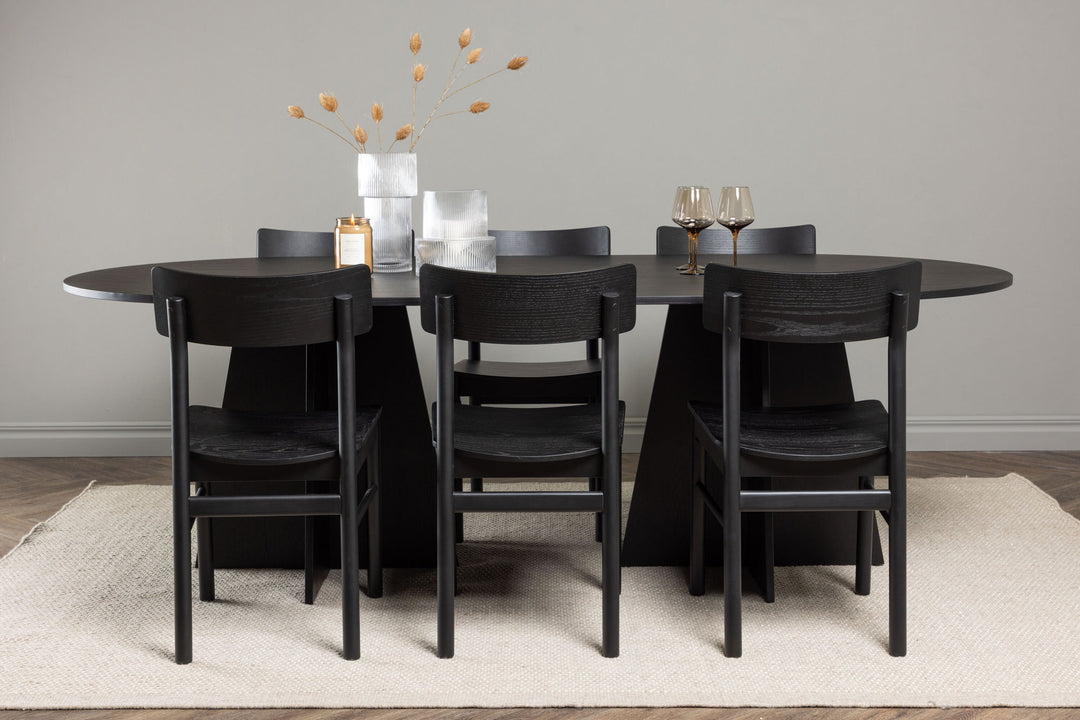 Venture Home Bootcut Oval Dining Table - Black / Black Fanéer +Montros Dining Chair - Natural / Natural Rubberwood _6