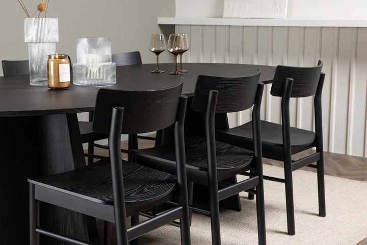 Venture Home Bootcut Oval Dining Table - Black / Black Fanéer +Montros Dining Chair - Natural / Natural Rubberwood _6