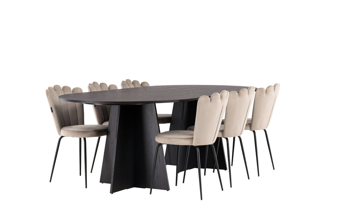 Venture Home Bootcut Oval Dining Table - Black / Black Fanéer +Limhamn Light Chair - Black / Beige Velvet _6