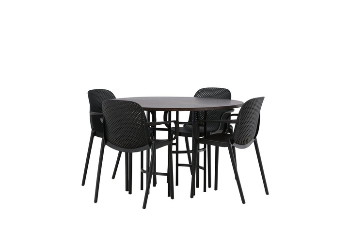 Venture Home Copenhagen Dining Table - Black / Mocca Veneer +Baltimore Dining Chair - Black / Black Plastic _4