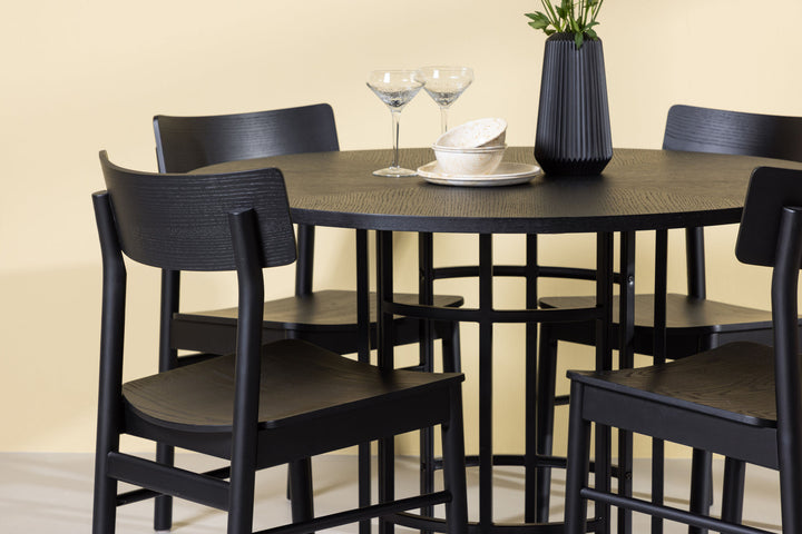 Venture Home Copenhagen Dining Table - Black / Black Veneer +Montros Dining Chair - Natural / Natural Rubberwood _4