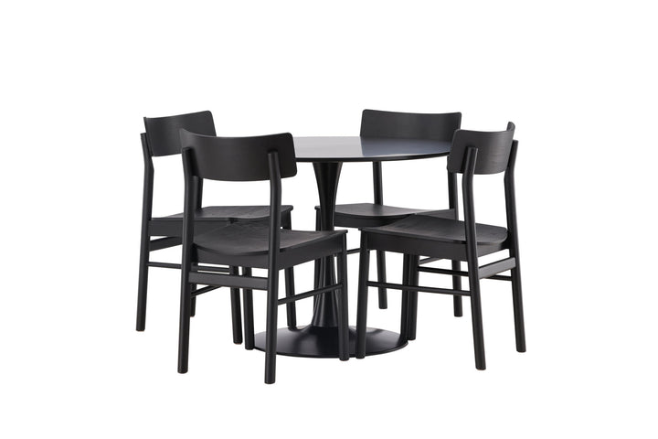 Venture Home Glade Dining Table - Black / Black MDF +Montros Dining Chair - Natural / Natural Rubberwood _4