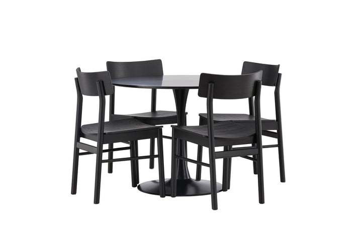 Venture Home Glade Dining Table - Black / Black MDF +Montros Dining Chair - Natural / Natural Rubberwood _4