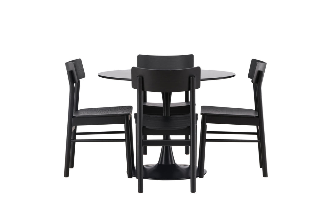 Venture Home Glade Dining Table - Black / Black MDF +Montros Dining Chair - Natural / Natural Rubberwood _4
