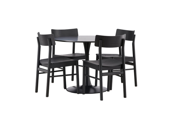 Venture Home Glade Dining Table - Black / Black MDF +Montros Dining Chair - Natural / Natural Rubberwood _4