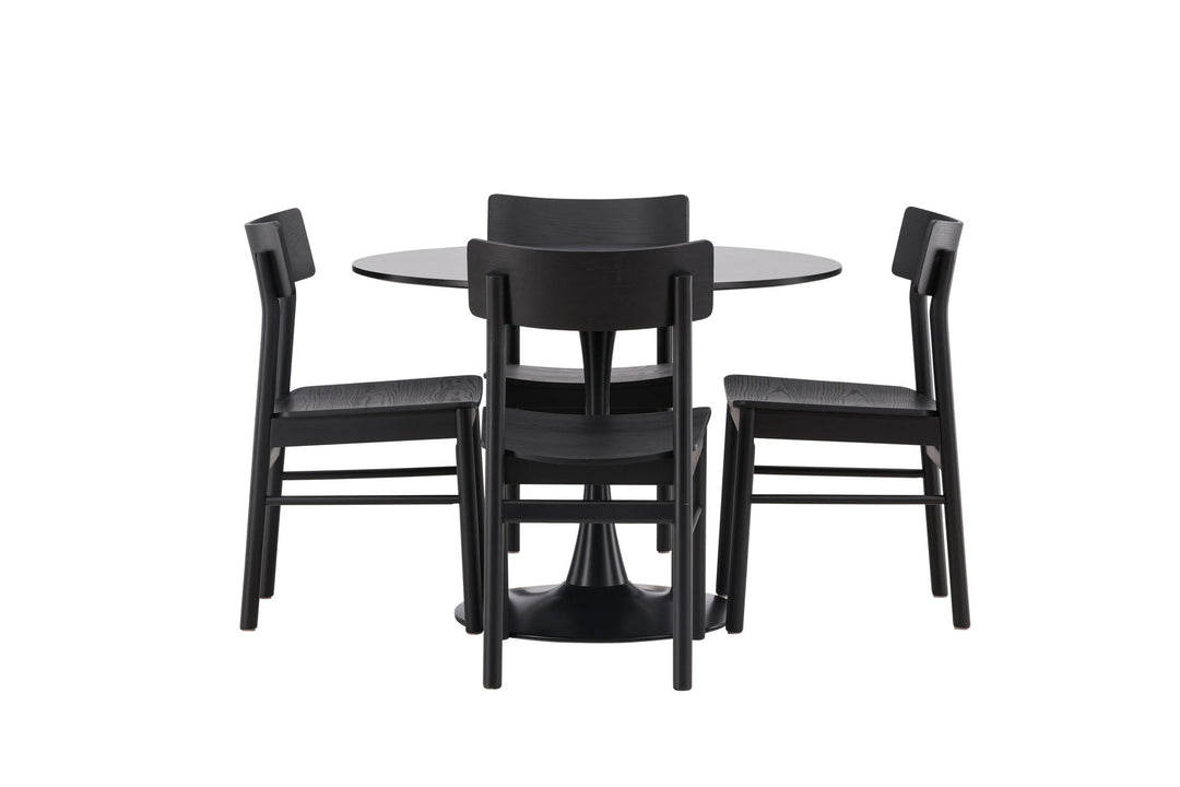 Venture Home Glade Dining Table - Black / Black MDF +Montros Dining Chair - Natural / Natural Rubberwood _4