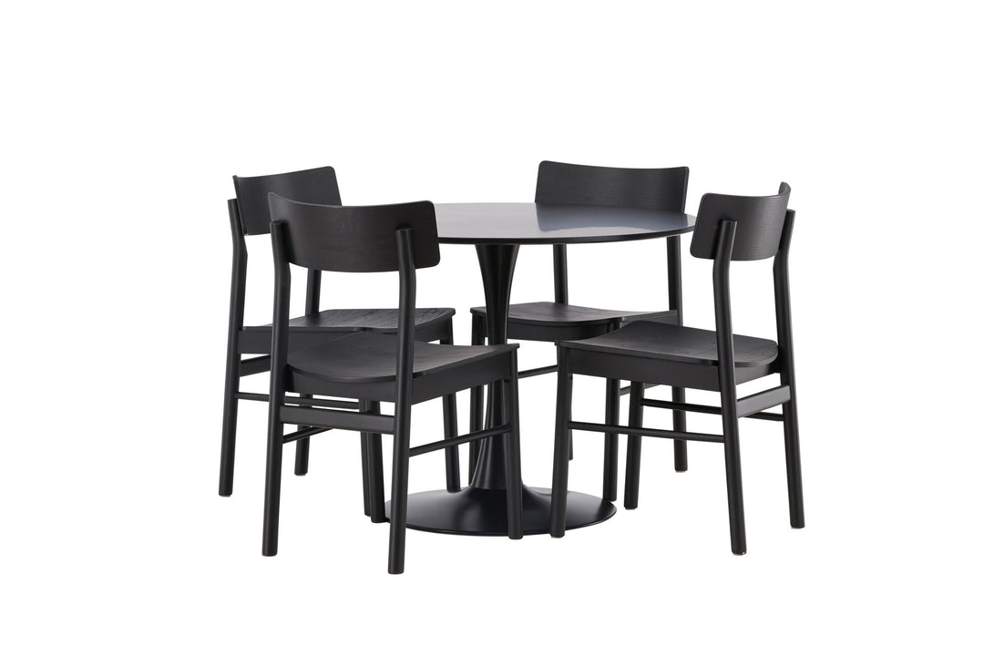 Venture Home Glade Dining Table - Black / Black MDF +Montros Dining Chair - Natural / Natural Rubberwood _4