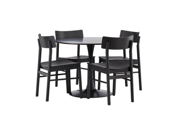 Venture Home Glade Dining Table - Black / Black MDF +Montros Dining Chair - Natural / Natural Rubberwood _4