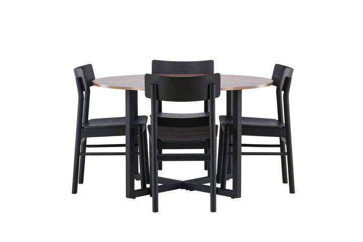 Venture Home Durango Dining Table - Black / Walnut MDF +Montros Dining Chair - Natural / Natural Rubberwood _4
