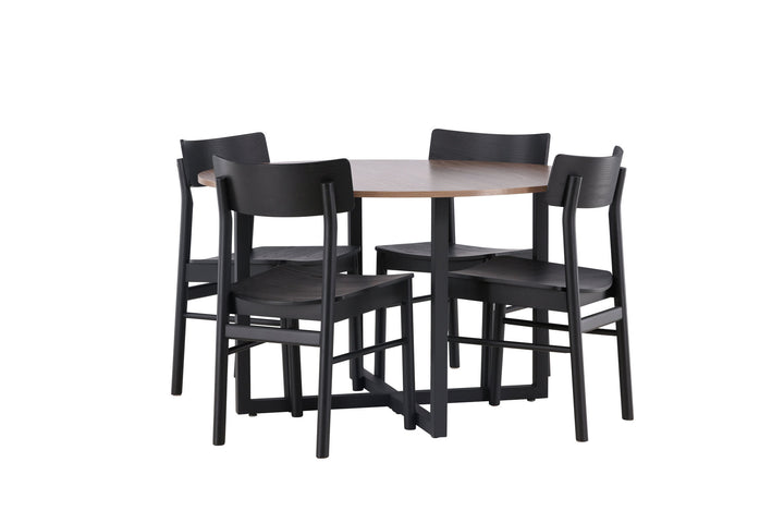 Venture Home Durango Dining Table - Black / Walnut MDF +Montros Dining Chair - Natural / Natural Rubberwood _4