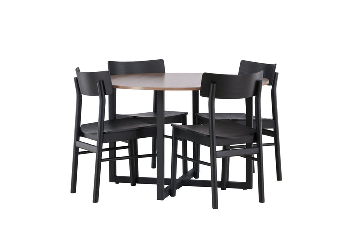 Venture Home Durango Dining Table - Black / Walnut MDF +Montros Dining Chair - Natural / Natural Rubberwood _4