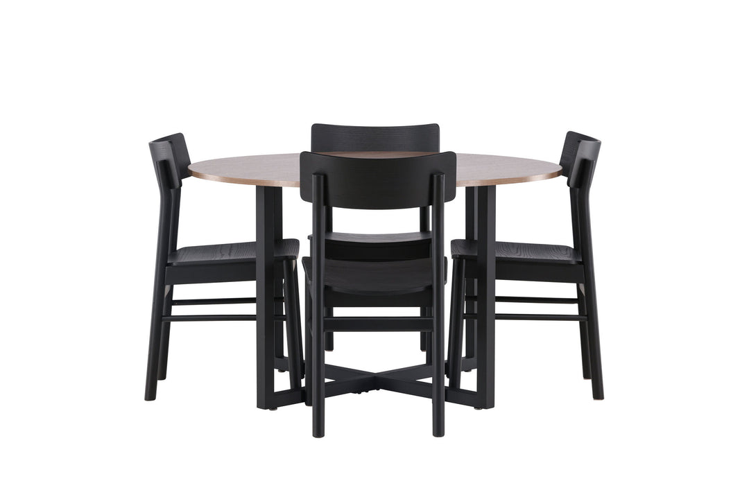 Venture Home Durango Dining Table - Black / Walnut MDF +Montros Dining Chair - Natural / Natural Rubberwood _4