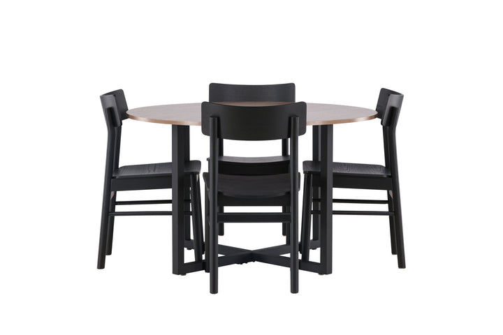 Venture Home Durango Dining Table - Black / Walnut MDF +Montros Dining Chair - Natural / Natural Rubberwood _4