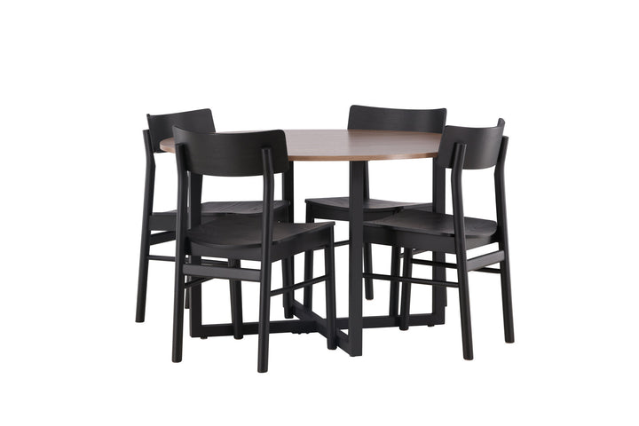 Venture Home Durango Dining Table - Black / Walnut MDF +Montros Dining Chair - Natural / Natural Rubberwood _4