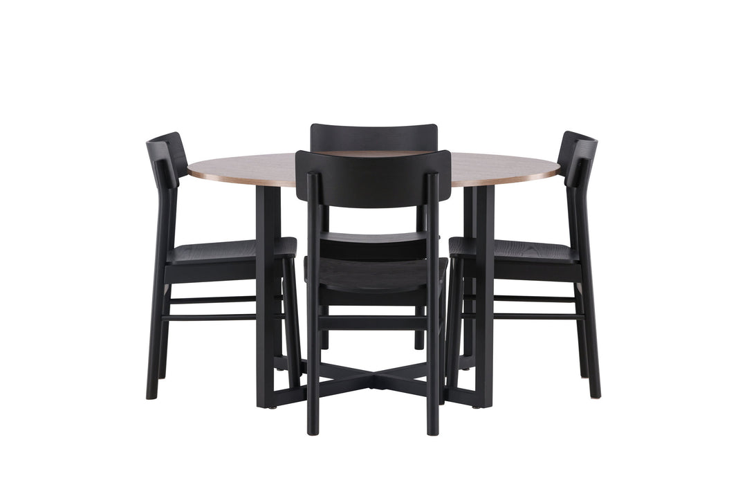 Venture Home Durango Dining Table - Black / Walnut MDF +Montros Dining Chair - Natural / Natural Rubberwood _4