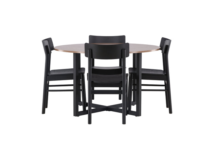 Venture Home Durango Dining Table - Black / Walnut MDF +Montros Dining Chair - Natural / Natural Rubberwood _4