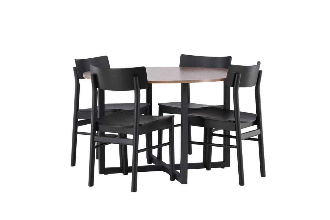 Venture Home Durango Dining Table - Black / Walnut MDF +Montros Dining Chair - Natural / Natural Rubberwood _4