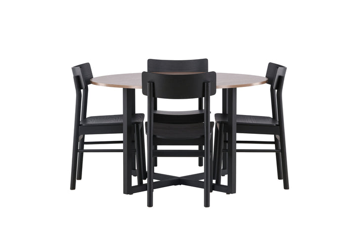 Venture Home Durango Dining Table - Black / Walnut MDF +Montros Dining Chair - Natural / Natural Rubberwood _4