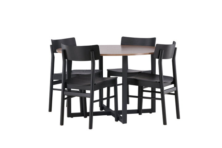 Venture Home Durango Dining Table - Black / Walnut MDF +Montros Dining Chair - Natural / Natural Rubberwood _4