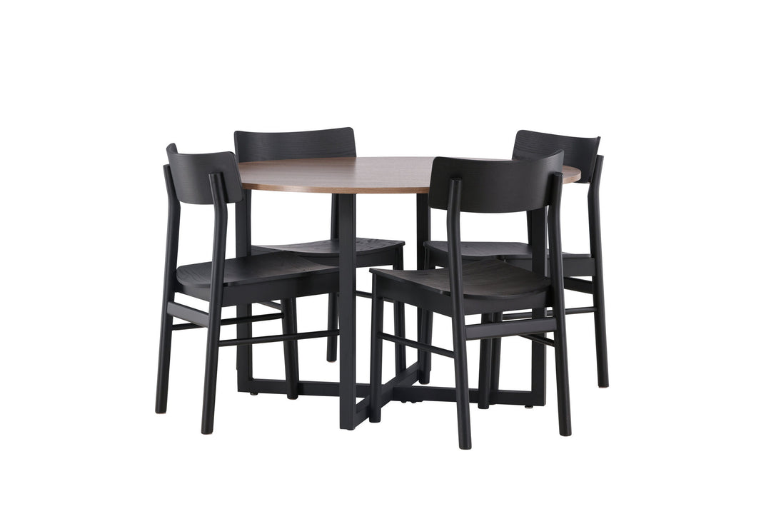 Venture Home Durango Dining Table - Black / Walnut MDF +Montros Dining Chair - Natural / Natural Rubberwood _4