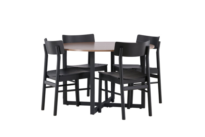 Venture Home Durango Dining Table - Black / Walnut MDF +Montros Dining Chair - Natural / Natural Rubberwood _4