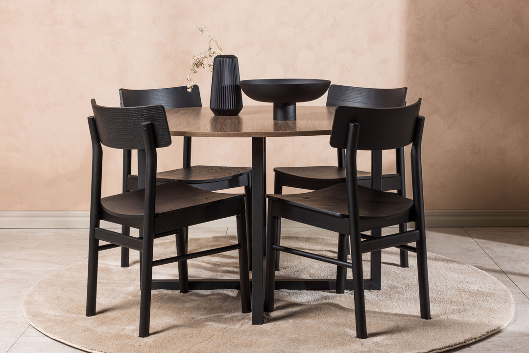 Venture Home Durango Dining Table - Black / Walnut MDF +Montros Dining Chair - Natural / Natural Rubberwood _4
