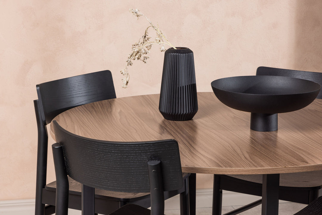 Venture Home Durango Dining Table - Black / Walnut MDF +Montros Dining Chair - Natural / Natural Rubberwood _4