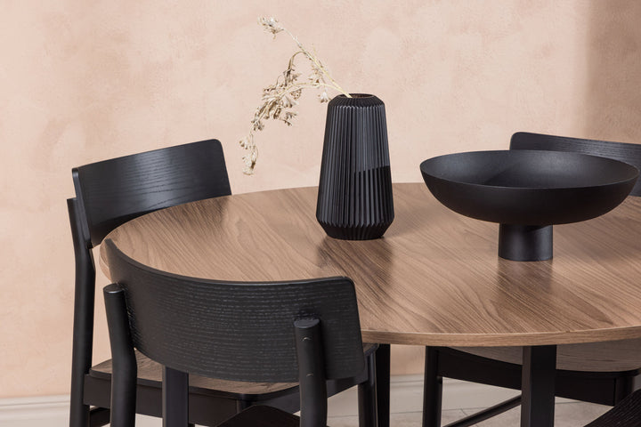 Venture Home Durango Dining Table - Black / Walnut MDF +Montros Dining Chair - Natural / Natural Rubberwood _4