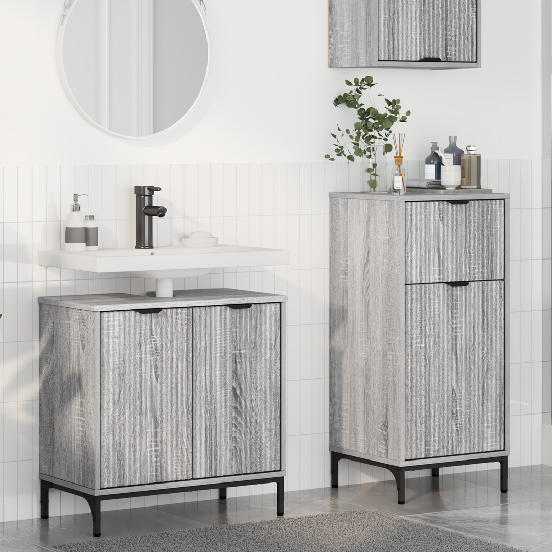 Badeværelsesmøbel sæt 2 pcs Grå Sonoma Samlet træ og metal