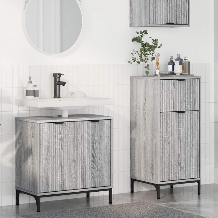Badeværelsesmøbel sæt 2 pcs Grå Sonoma Samlet træ og metal