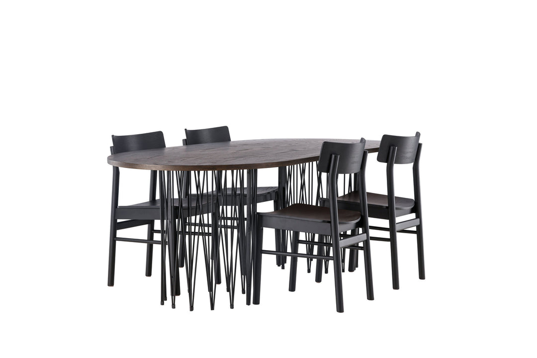 Venture Home Stone oval Dining Table - Black / Mocca Veneer +Montros Dining Chair - Natural / Natural Rubberwood _4