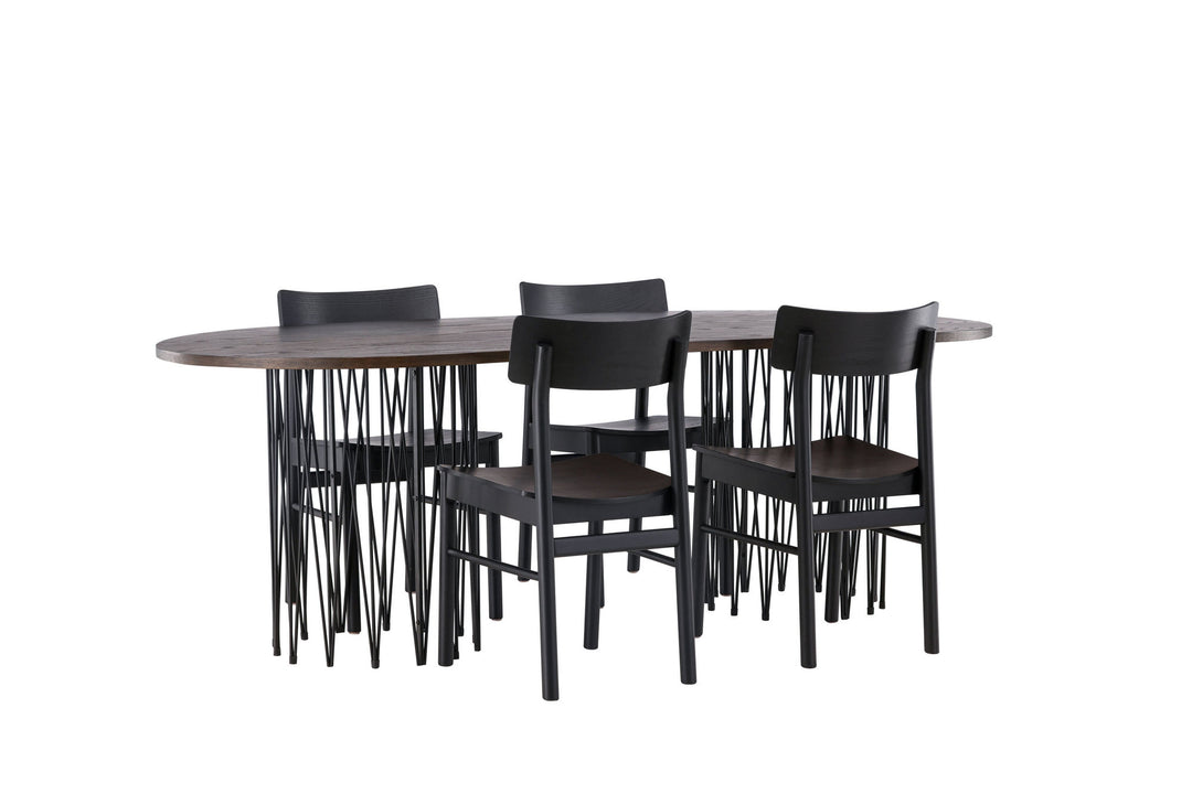 Venture Home Stone oval Dining Table - Black / Mocca Veneer +Montros Dining Chair - Natural / Natural Rubberwood _4