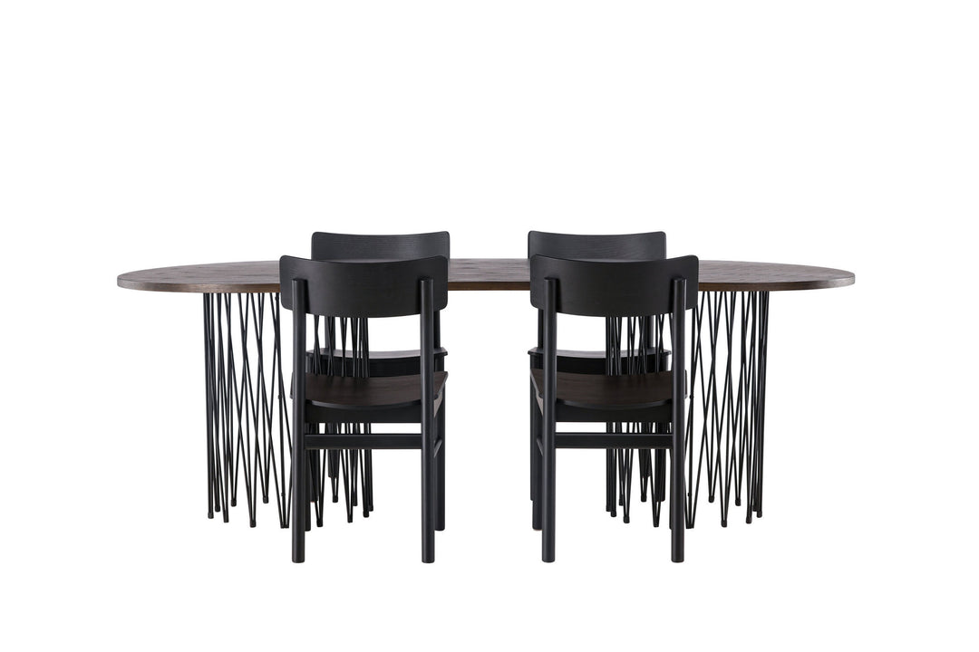 Venture Home Stone oval Dining Table - Black / Mocca Veneer +Montros Dining Chair - Natural / Natural Rubberwood _4