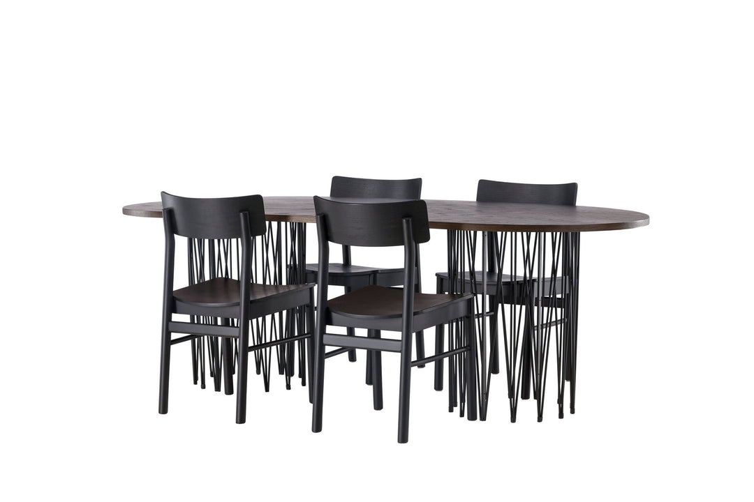 Venture Home Stone oval Dining Table - Black / Mocca Veneer +Montros Dining Chair - Natural / Natural Rubberwood _4