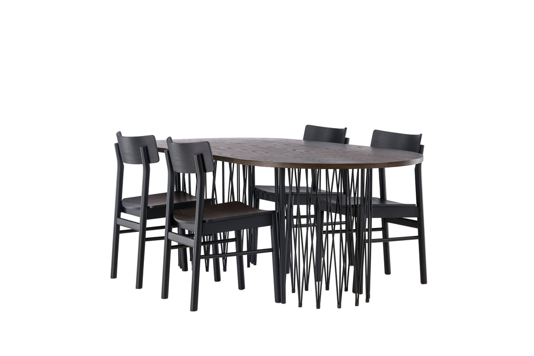 Venture Home Stone oval Dining Table - Black / Mocca Veneer +Montros Dining Chair - Natural / Natural Rubberwood _4